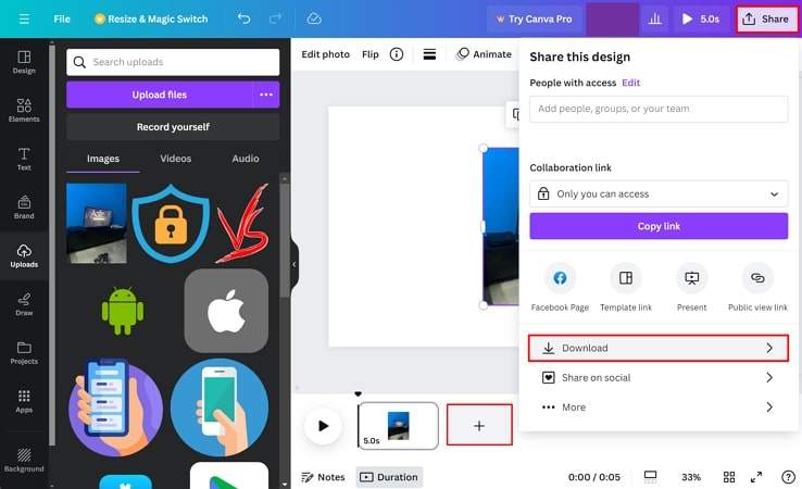 Canvaでビデオとしてダウンロード