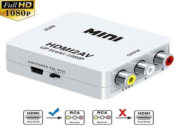 WENTER Convertidor RCA a HDMI, convertidor AV 1080P a HDMI, mini adaptador  de audio compuesto CVBS compatible con PAL/NTSC para reproductores de DVD