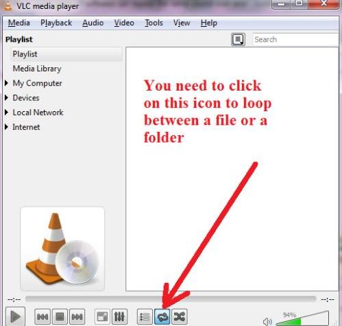 vlc media player loop part of video