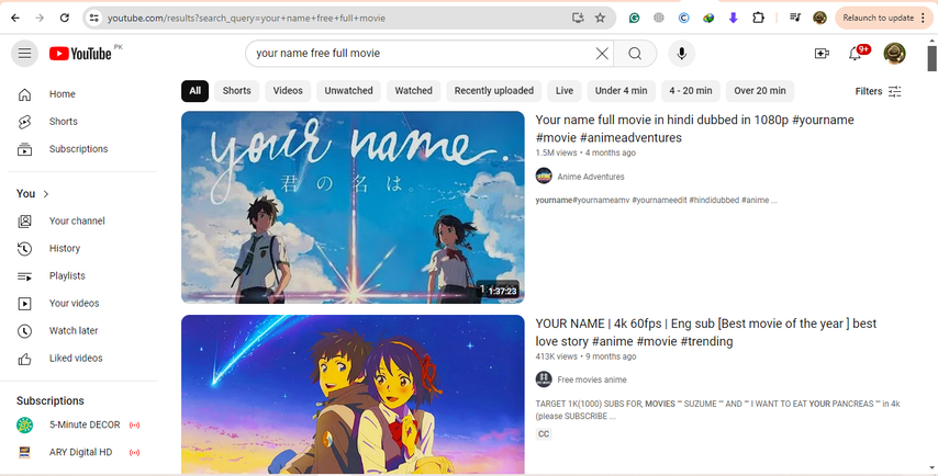 YouTube를 통해 무료 및 온라인으로 너의 이름은 시청하기