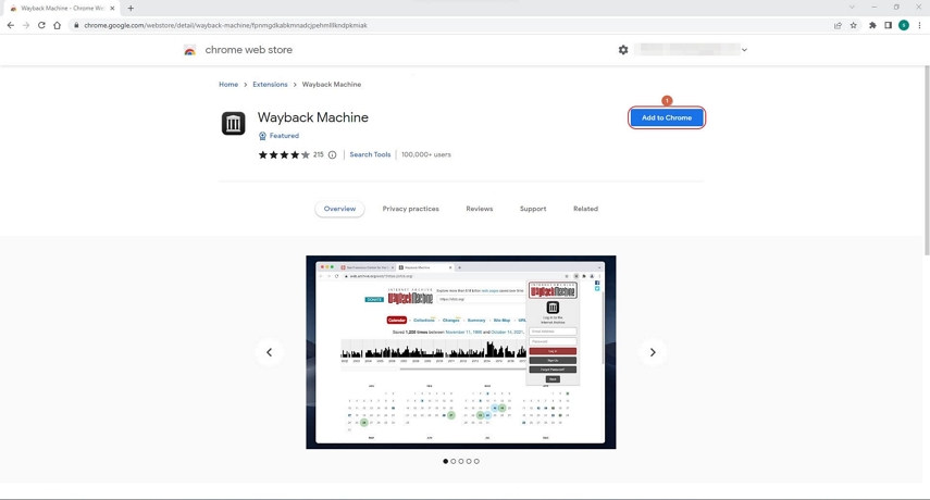 instalar extensión Wayback Machine para chrome