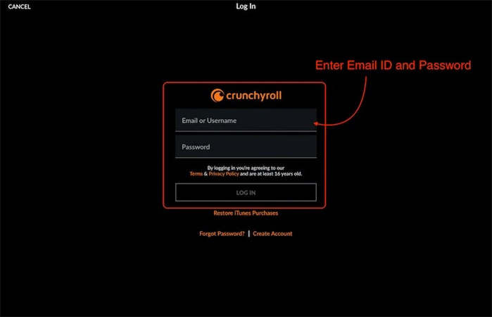 Crunchyrollアカウントにログイン