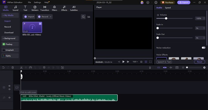 hitpaw edimakor - how to add cover image to mp3