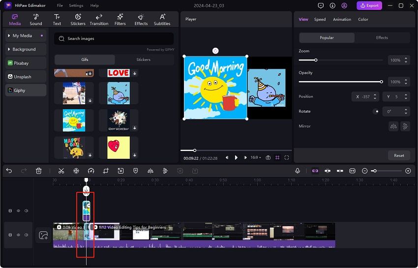 add gifs to video in edimakor