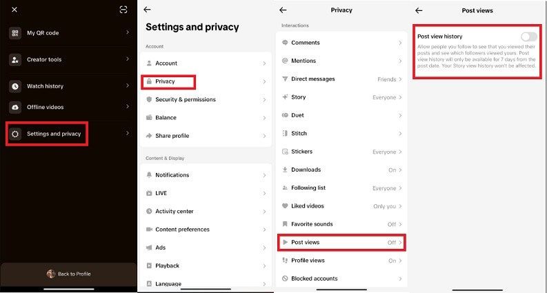 enable post view hitory to see who viewed your tiktok videos