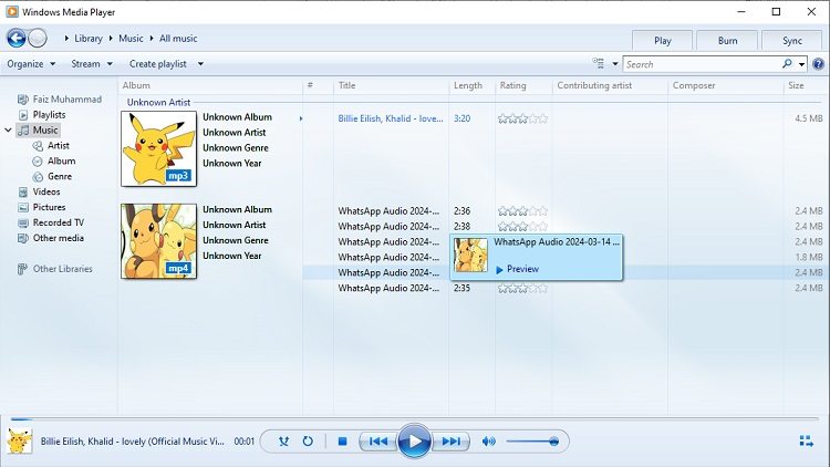 윈도우 미디어 플레이어 - mp3 파일에 커버 이미지 추가하는 방법