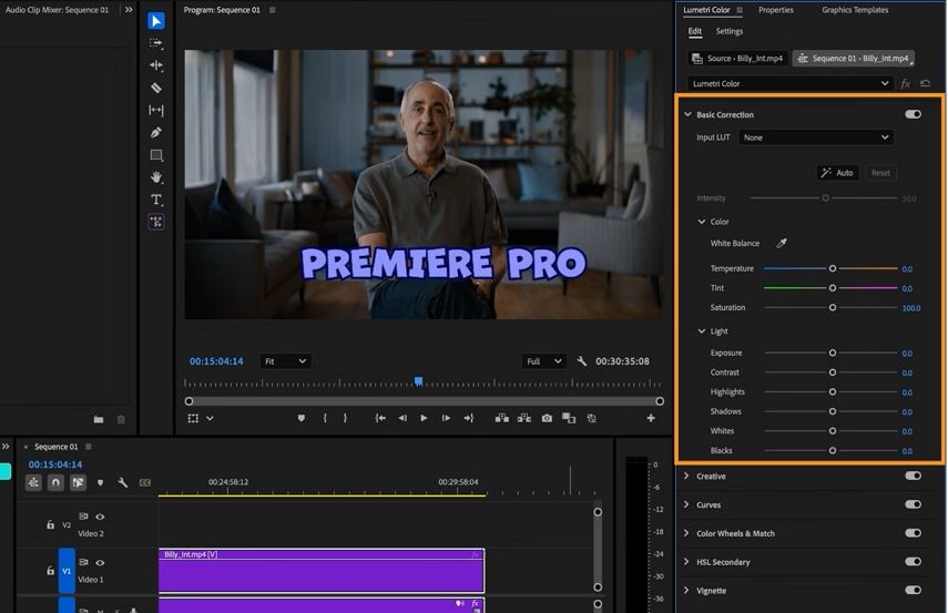 adjust white balance in Premiere
