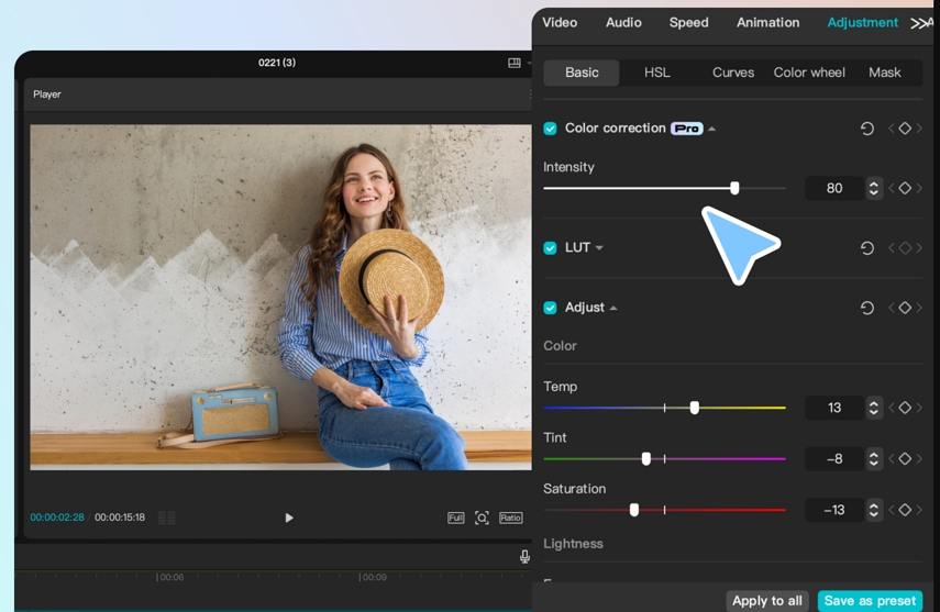 adjust Color Temperature and Tint to fix Blue Tint