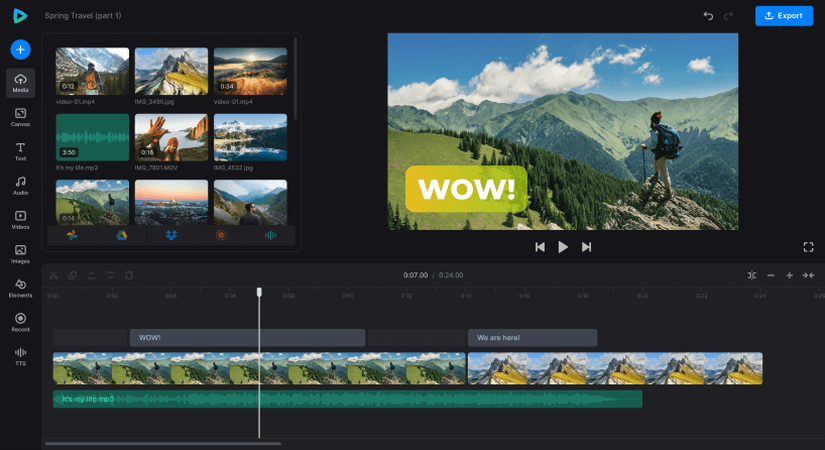 Browser-based editor arranging photos