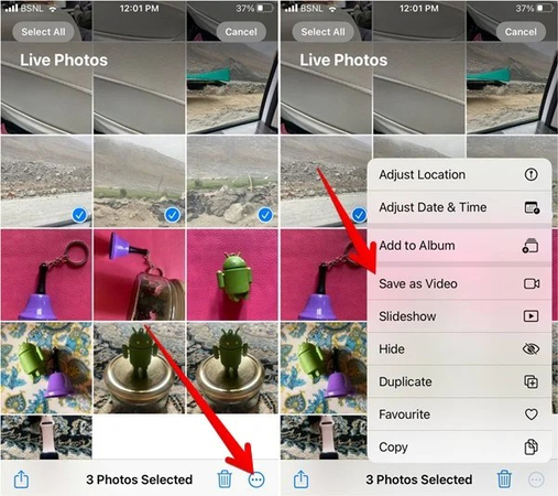 Multiple Live Photos arranged in a video timeline