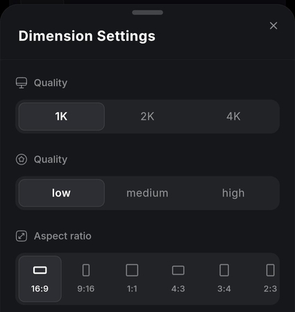 Creen AI settings panel with options