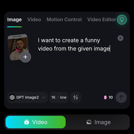 Creen AI interface showing text-to-video and image-to-video options
