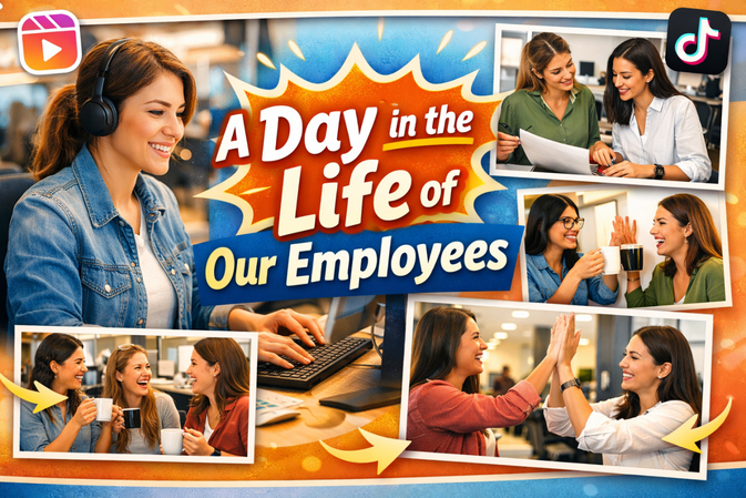 Female employees working, collaborating, and celebrating success in the workplace.