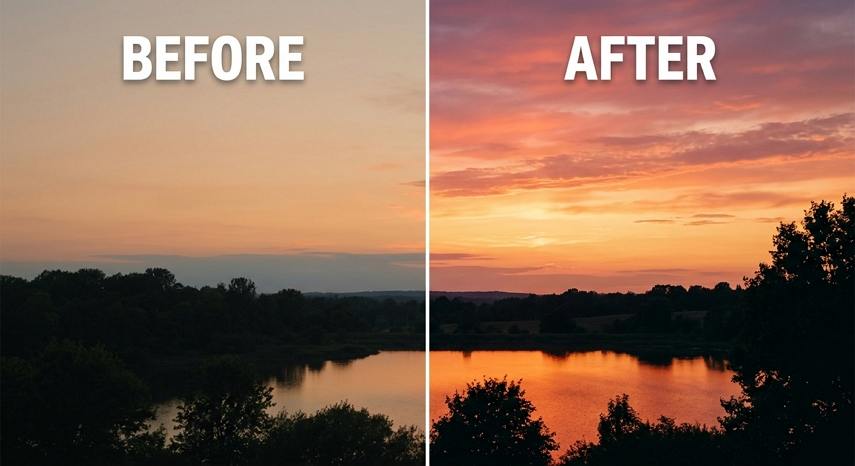 AI upscale colors in sunset video