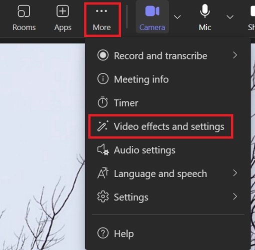 teams video effects and settings