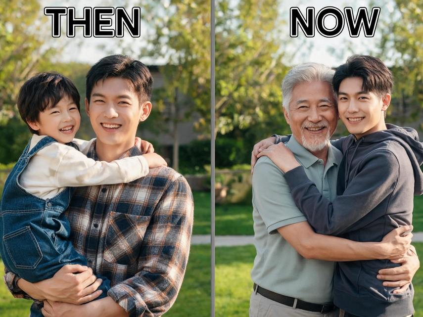 then vs. now father & child reel
