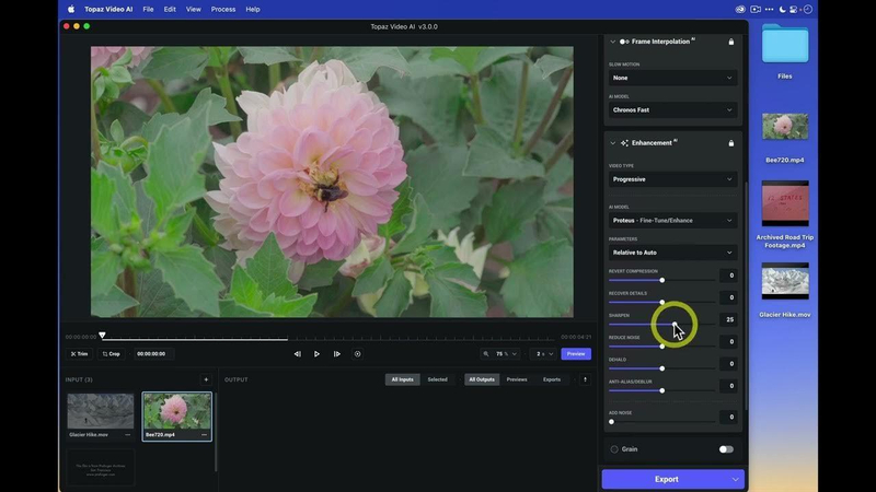 Topaz Video AI software improving blurry video quality