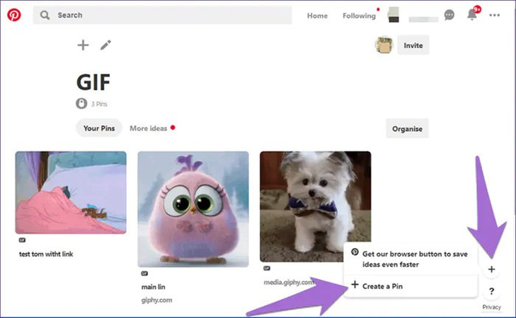 Upload GIFs directly on Pinterest to test native GIF support