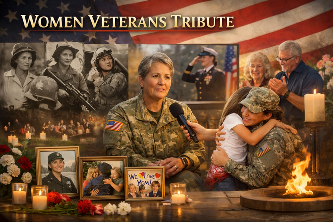 Tribute to women veterans showing service, family, and recognition