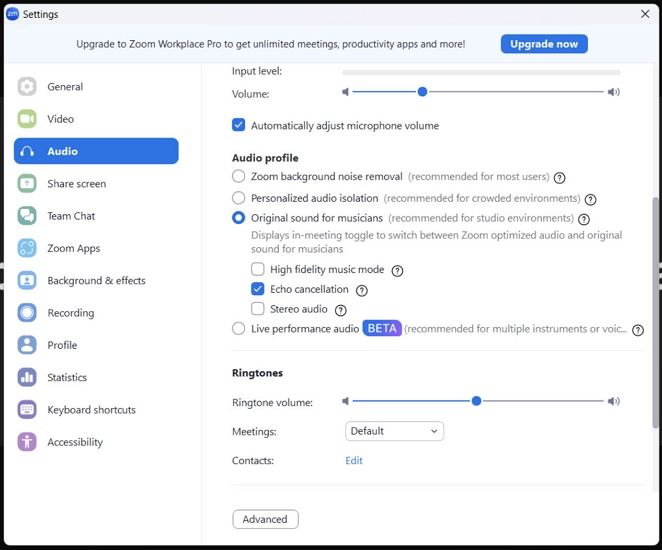 enable zoom original sound for musicians