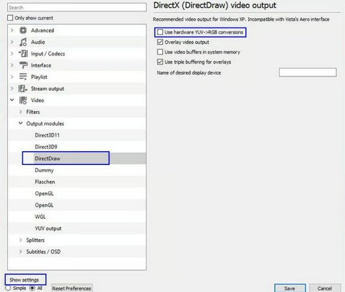 módulo de saída directx