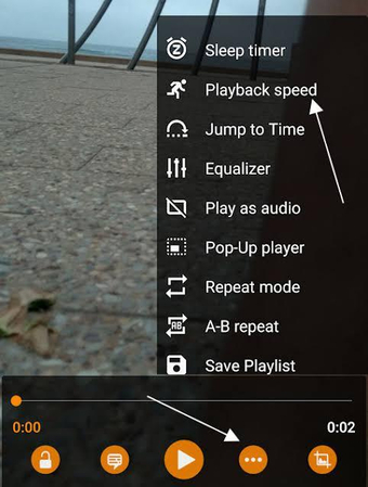 Using VLC for Android playback speed controls to slow down a video on a smartphone