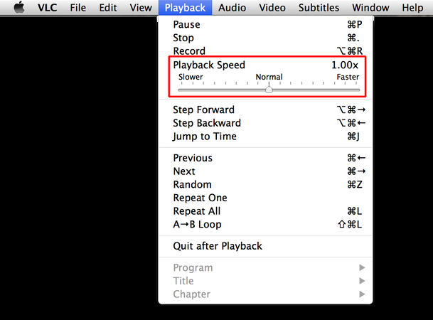 Adjusting playback speed to slow down a video in VLC Media Player on a Mac computer