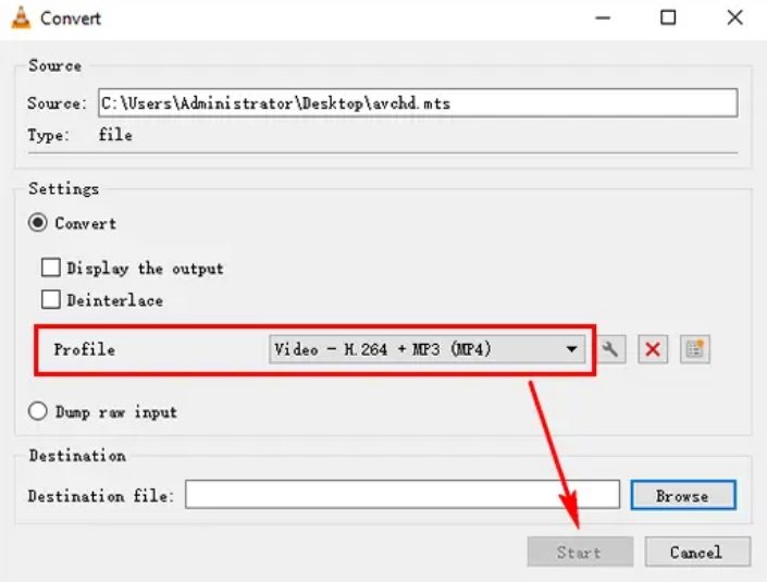 convert avchd file with vlc