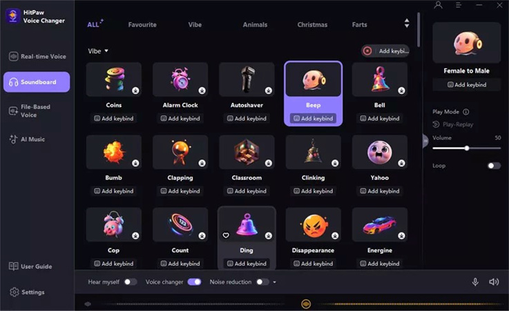elegir efecto de sonido de bob esponja en hitpaw voice changer