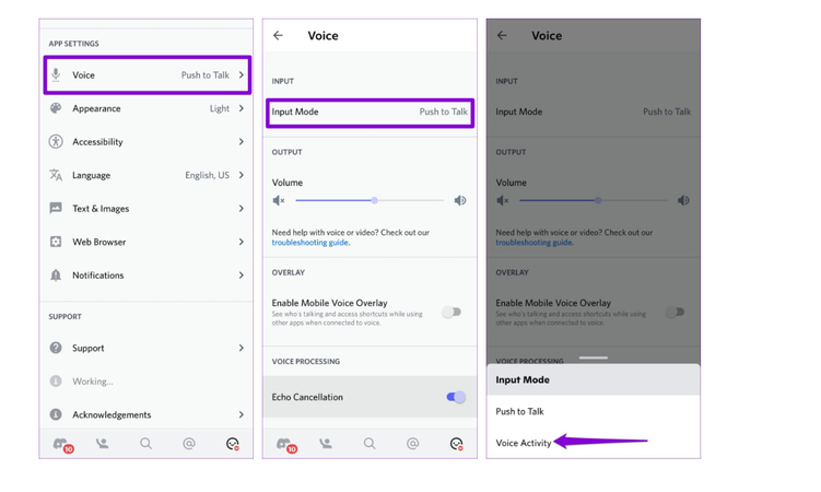 choose voice activity option