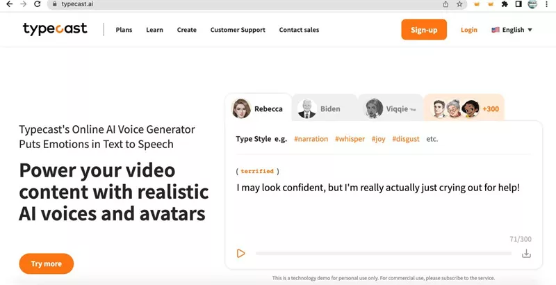 Typecast generateur voix qui fait peur
