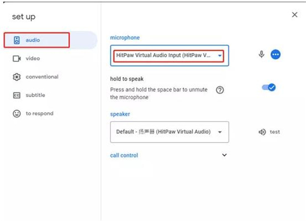 clique na opção de áudio