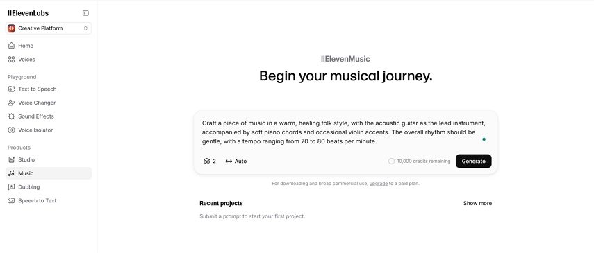generate music in eleven music