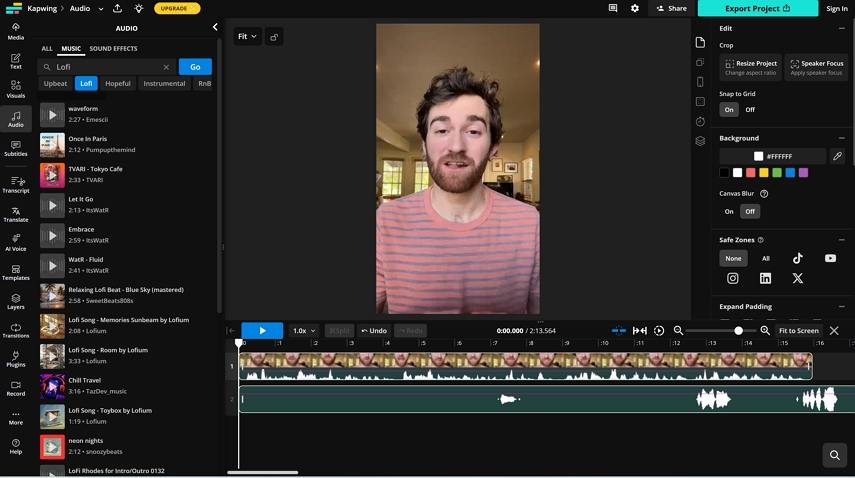 kapwing add sound to video online