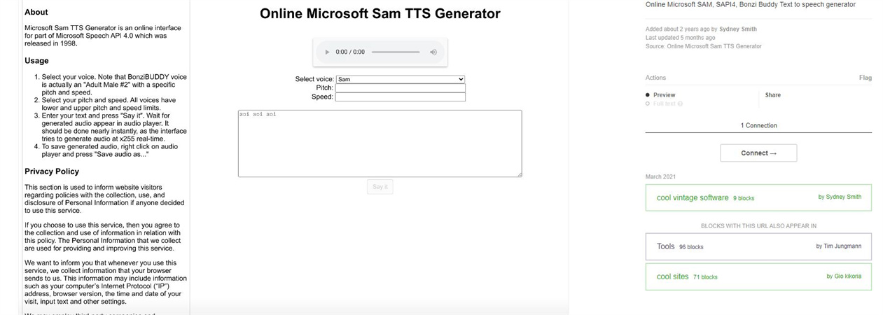 how to use microsoft sam tts with are.na