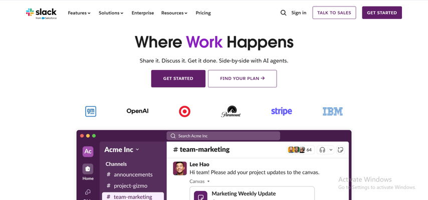 Slack app for teamwork