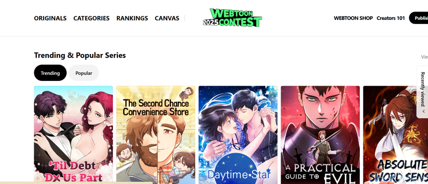 vertical comic app with manga style stories