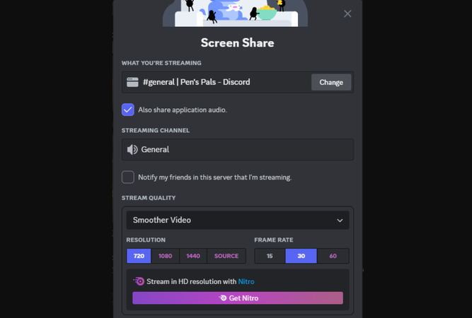 adjust the streaming settings