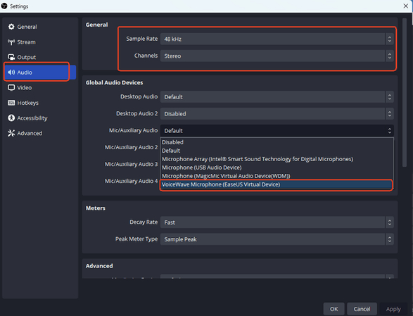 best audio obs settings