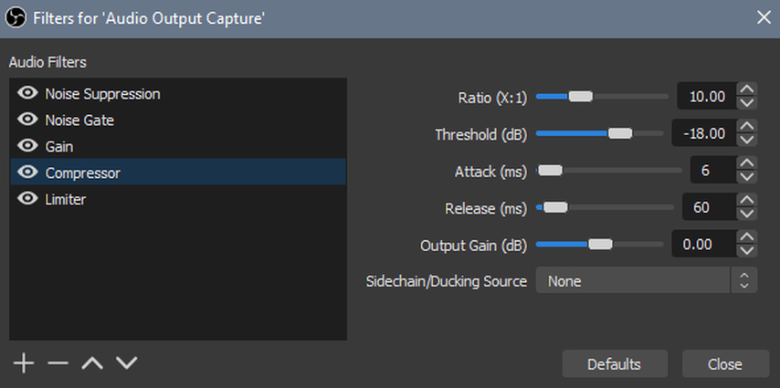obs studio audio settings for streaming