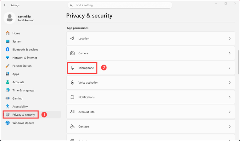 choose privacy and settings