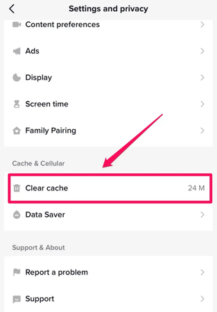 clear app cache tiktok