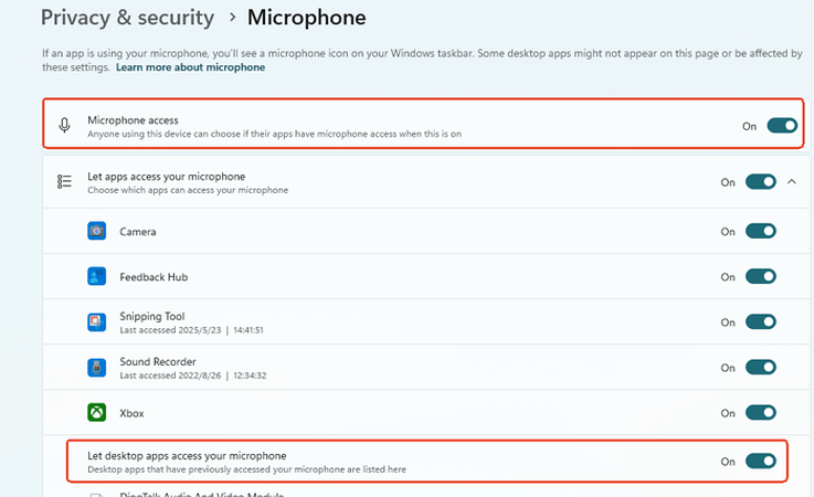 enable microphone privacy settings