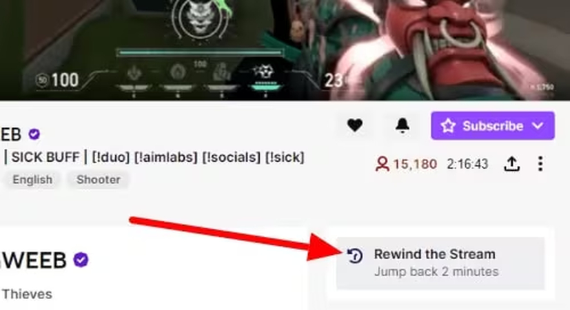 how to rewind live twitch stream