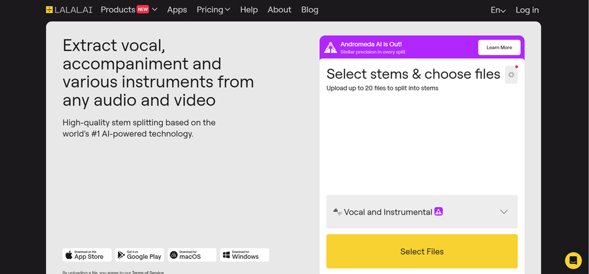 lalal ai tool for separating vocals and beats