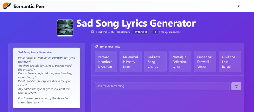 semantic pen sad song lyrics generator