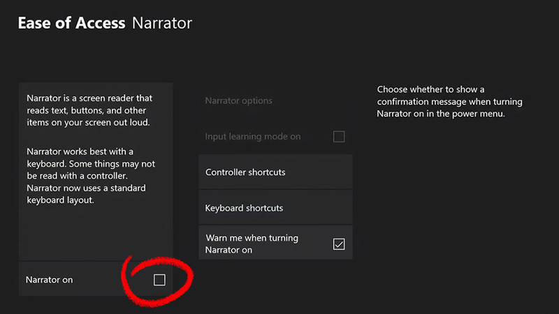 turn off narrator xbox