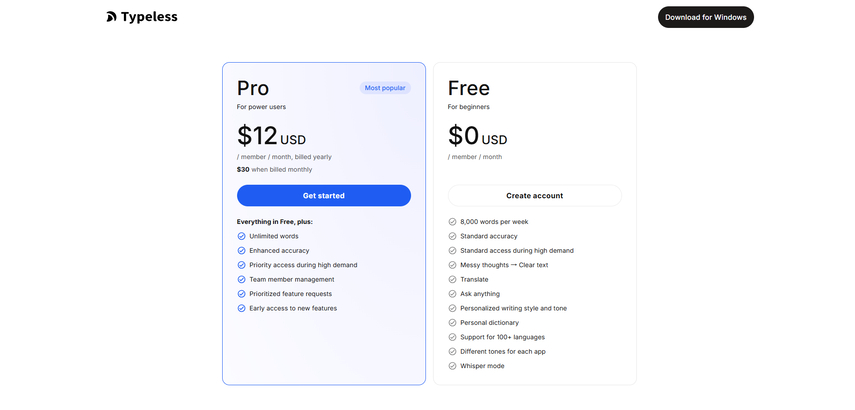 typeless pricing