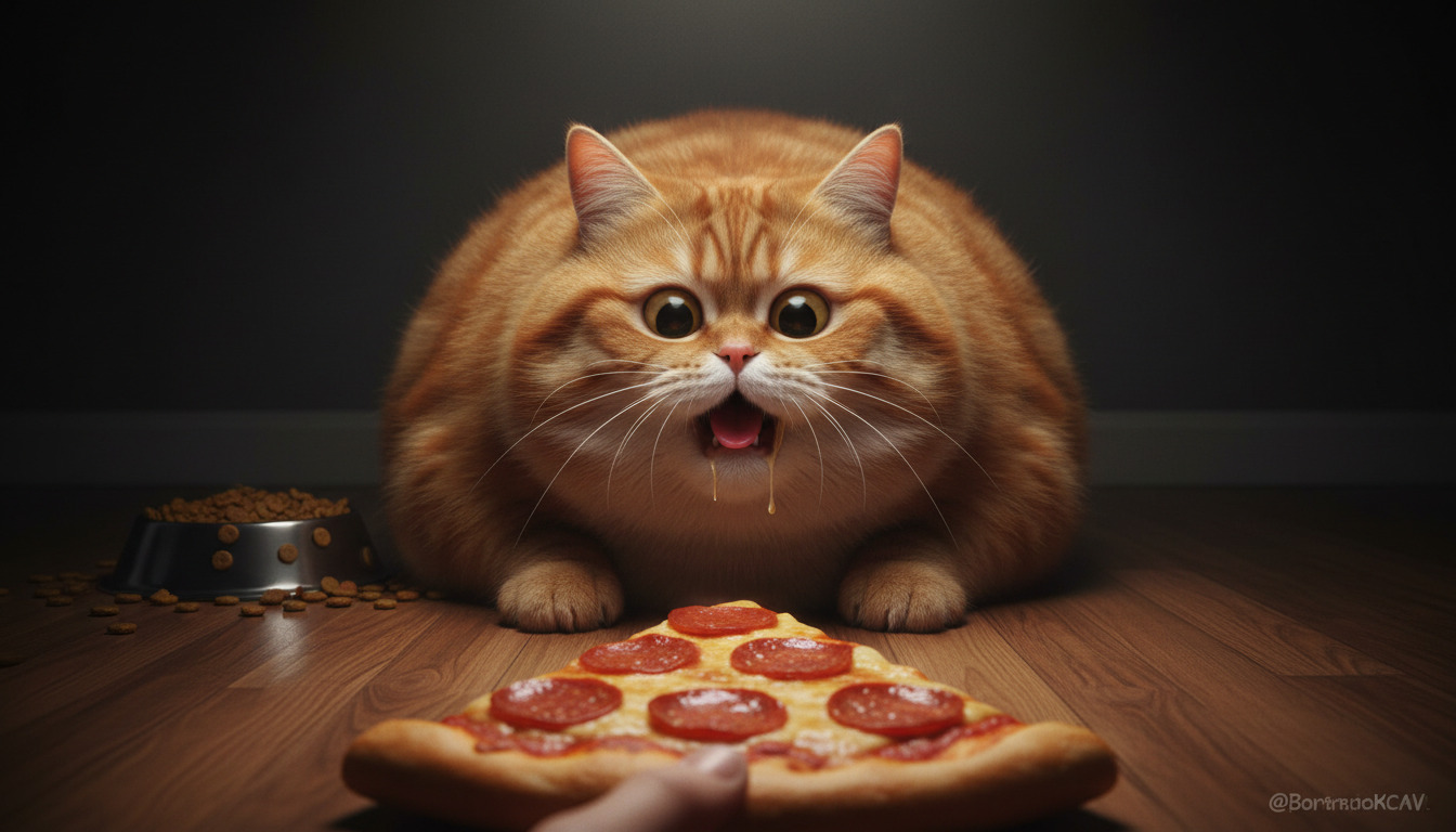 ai fat cat waiting for pizza