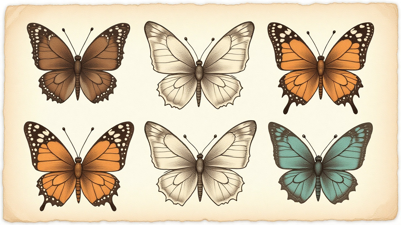 Vintage botanical illustration style butterfly wallpaper